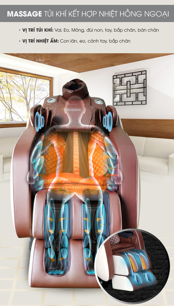 Túi khí được bố trí trên khắp toàn thân ghế massage.
