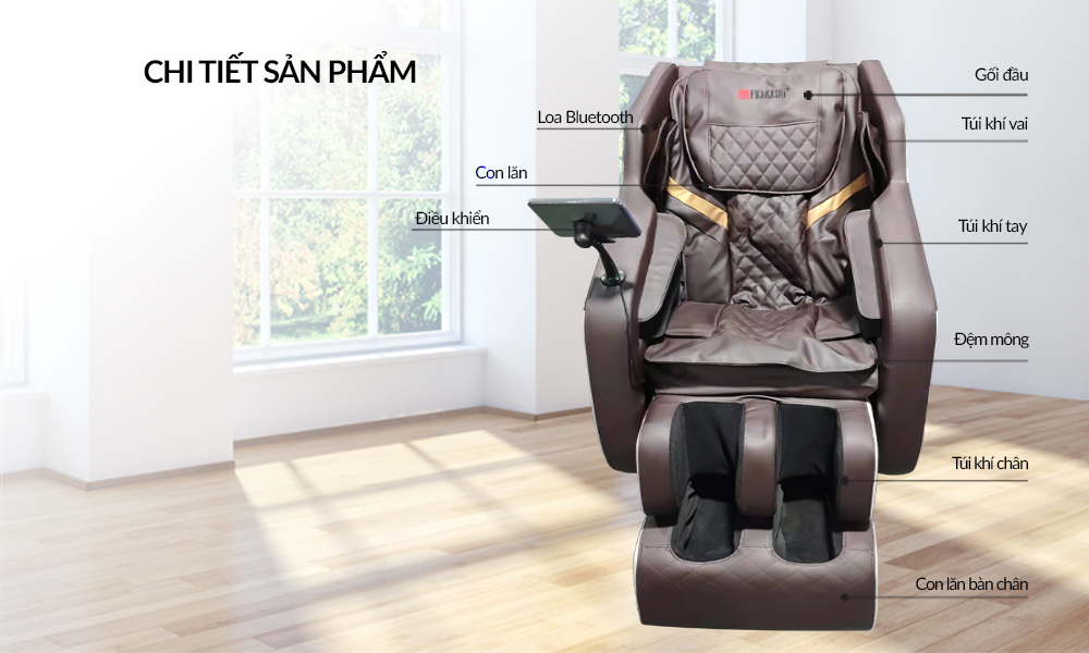 Chi tiết cấu tạo của ghế massage Fujikashi FJ-1400