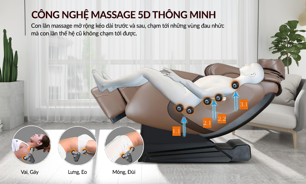 Con lăn massage 5D di chuyển linh hoạt